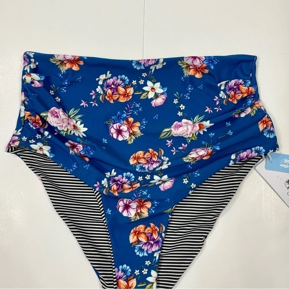 NWT Cupshe High Waisted Floral Bikini Bottoms Size M Blue